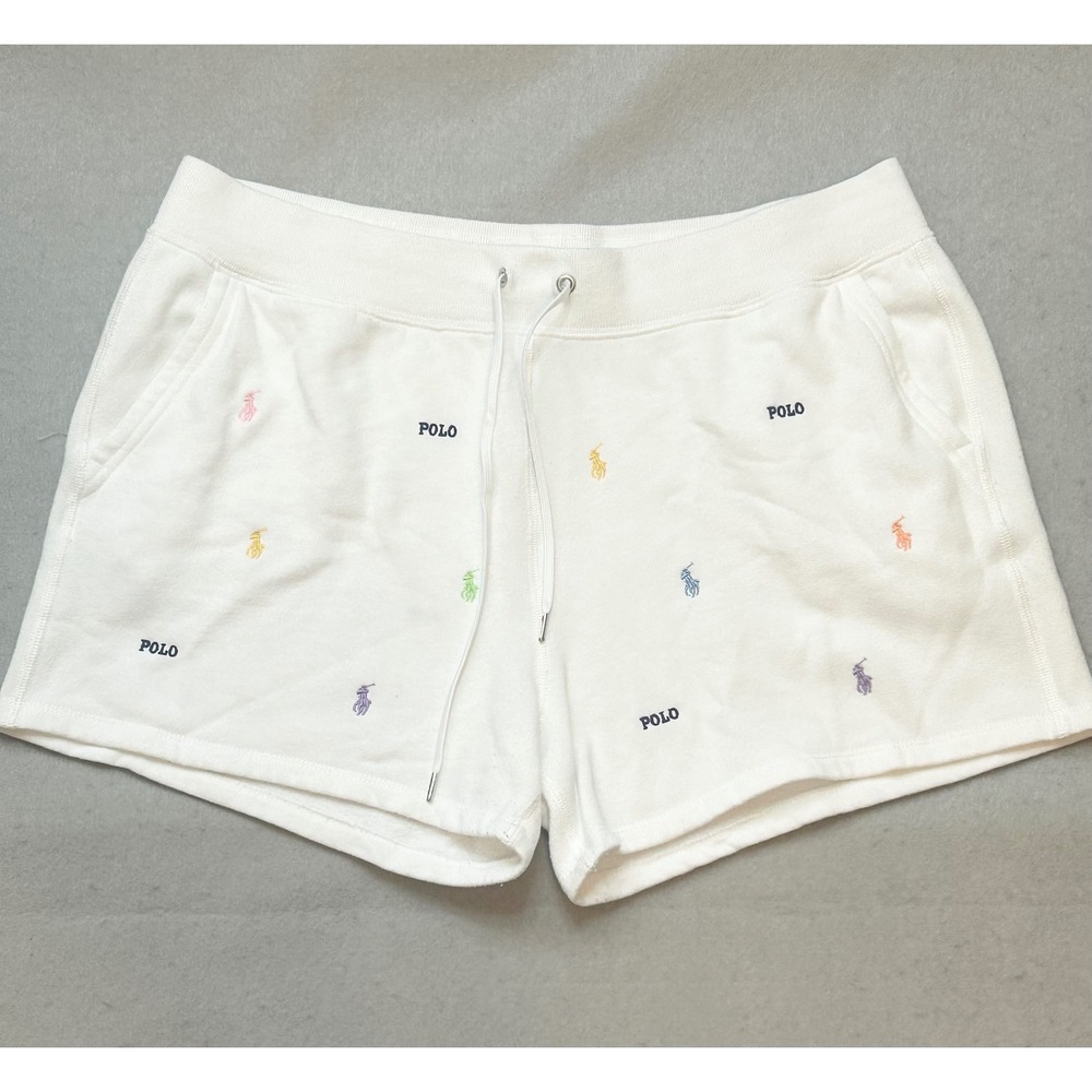 Polo Ralph Lauren White Multi-Color Pony Embroidered Sweat Shorts Large